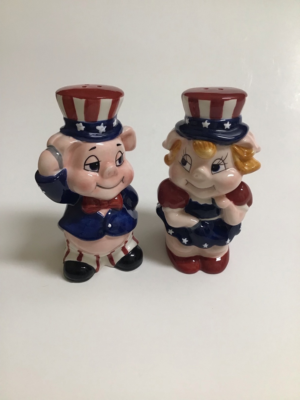 Patriotic Pigs Salt & Pepper Shakers Uncle Sam Americana USA Ceramic 4th of July - Picture 4 of 14